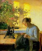 Anna Ancher Sewing fisherman's wife painting